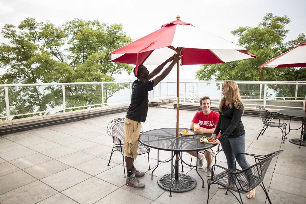 The Caf offers new food stations and an outdoor patio overlooking Lake Michigan.